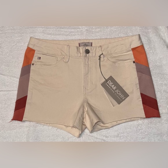 Dear John size 30 never worn NWT tan shorts with accent colors on side - Picture 1 of 2
